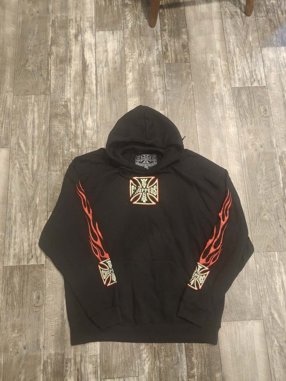 West Coast Choppers Iron Cross Flames Pullover Hoodie Black Mens XL